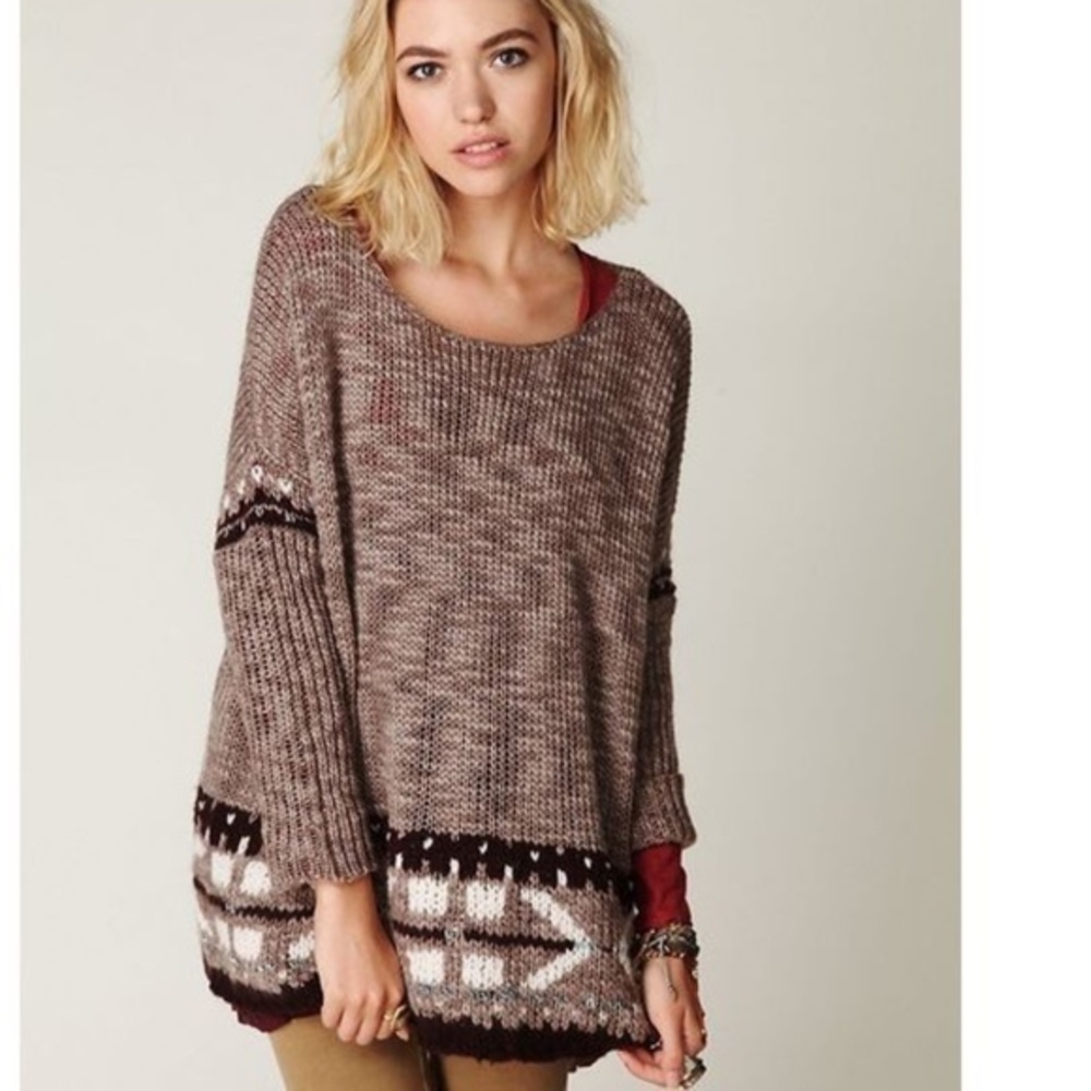 Free People Brown Fairisle Sweater XS
